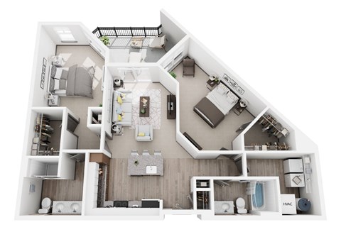 Floor plan for 2 beds, 2 baths, 1111 sqft